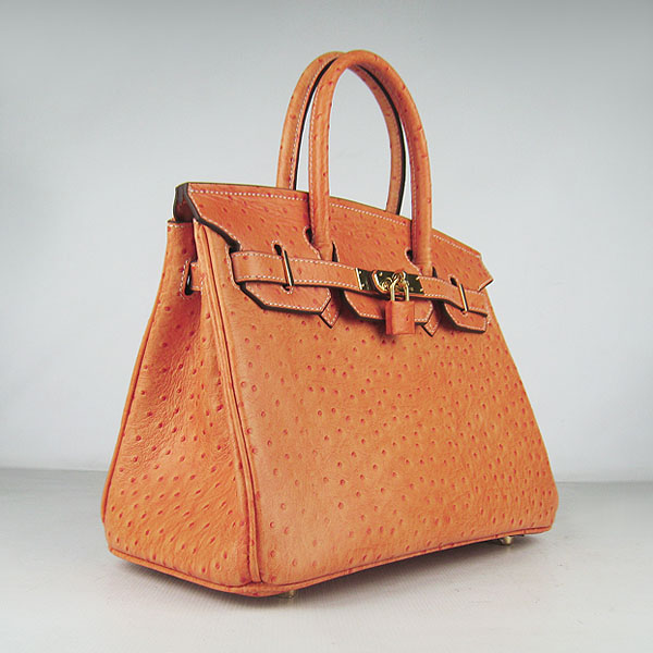 Replica Hermes Birkin 30CM Ostrich Veins Handbag Orange 6088 On Sale - Click Image to Close